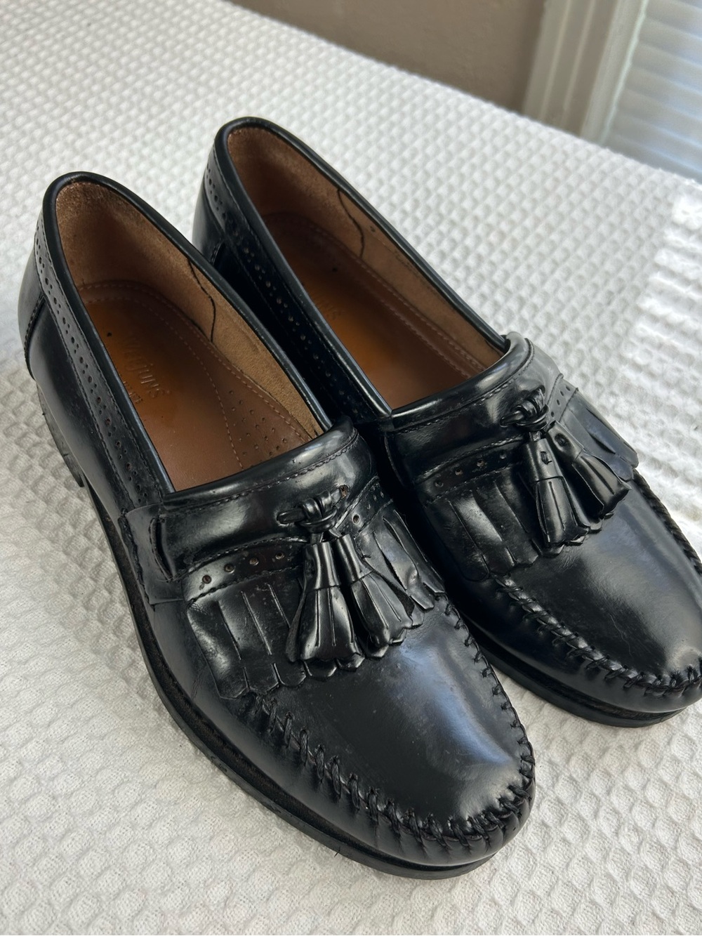 Weejuns Black Leather Kiltie Tassel Loafers Moc Toe Made El Salvador Size 9